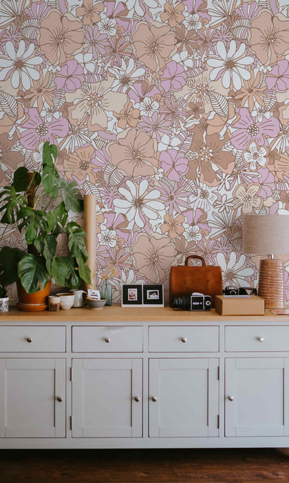 Hibiscus Floral Wallpaper - Peel and Stick Wallpaper - Fall Flat Easy Install Panels