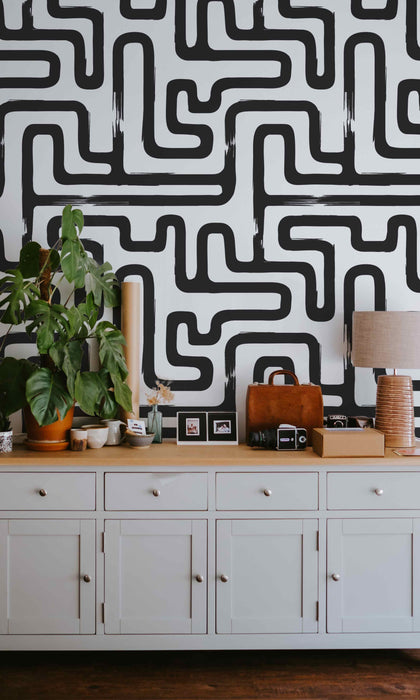 Minimalist Scribble Black Wallpaper - Peel and Stick Wallpaper - Fall Flat Panels