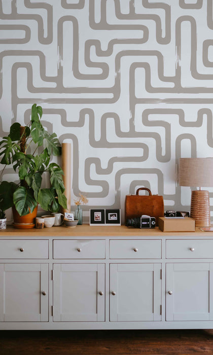 Minimalist Scribble Tan Wallpaper - Peel and Stick Wallpaper - Fall Flat Panels