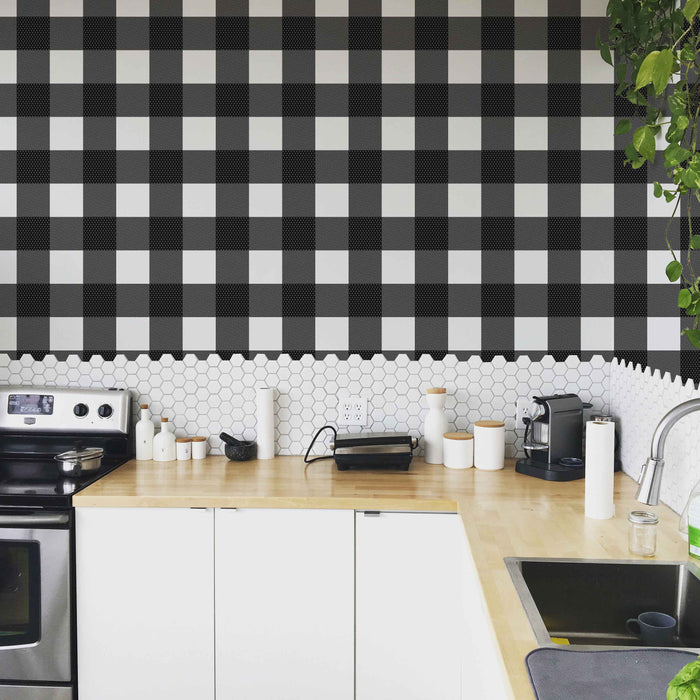 Gingham Black Small Wallpaper - Peel and Stick Wallpaper - Fall Flat Panels