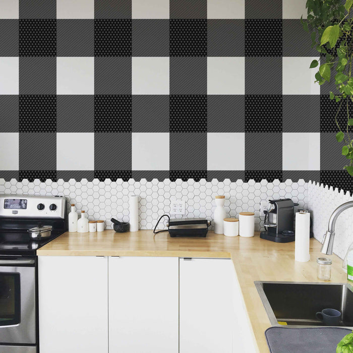 Gingham Black Large Wallpaper - Peel and Stick Wallpaper - Fall Flat Panels