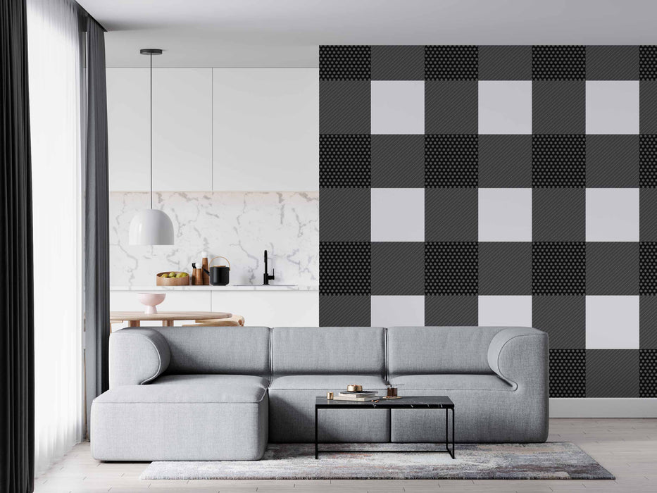 Gingham Black Large Wallpaper - Peel and Stick Wallpaper - Fall Flat Panels