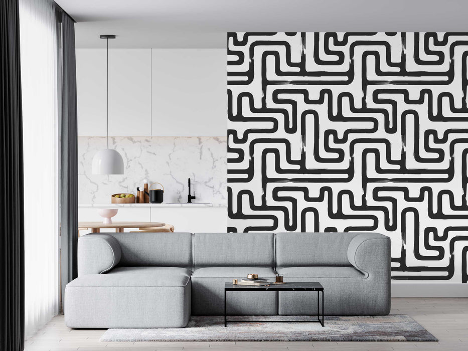 Minimalist Scribble Black Wallpaper - Peel and Stick Wallpaper - Fall Flat Panels