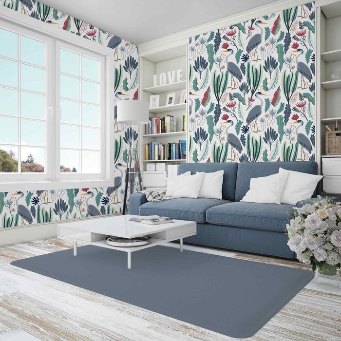 Coastal Crane Wallpaper - Peel and Stick Wallpaper - Fall Flat Easy Install Panels