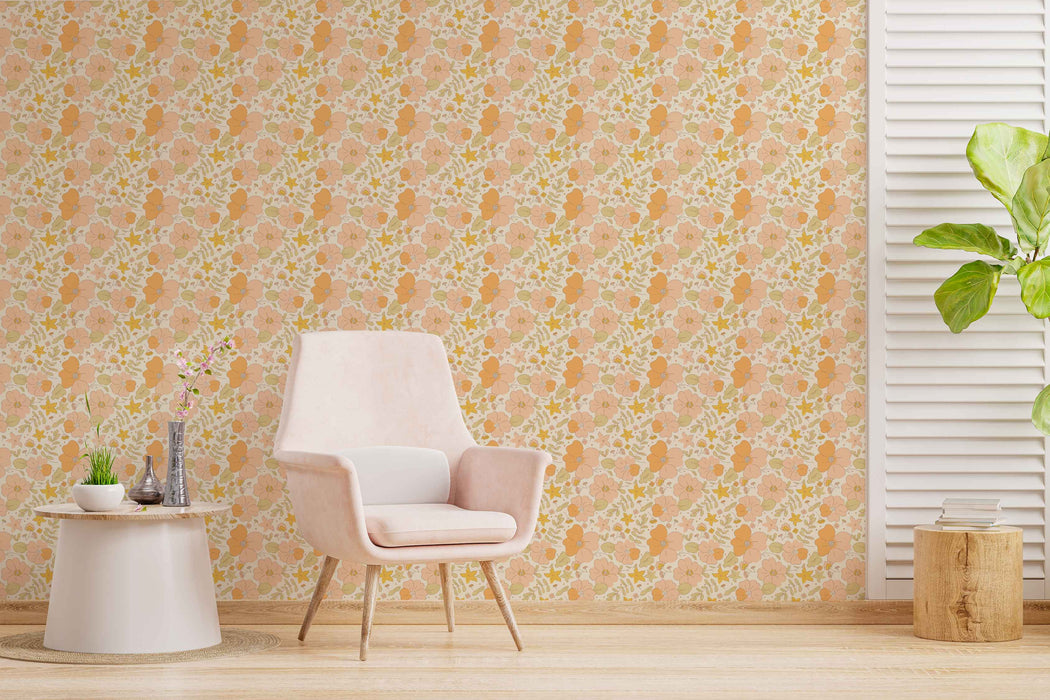 Playful 70's Floral Wallpaper - Peel and Stick Wallpaper - Fall Flat Panels
