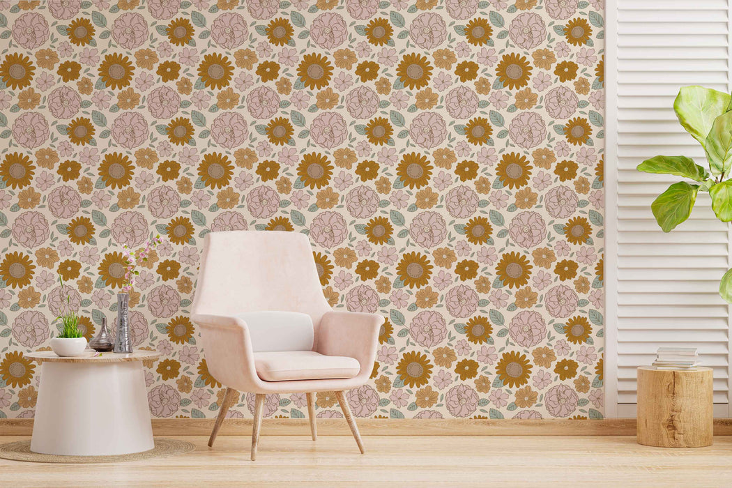 Muted Floral Wallpaper - Peel and Stick Wallpaper - Fall Flat Panels