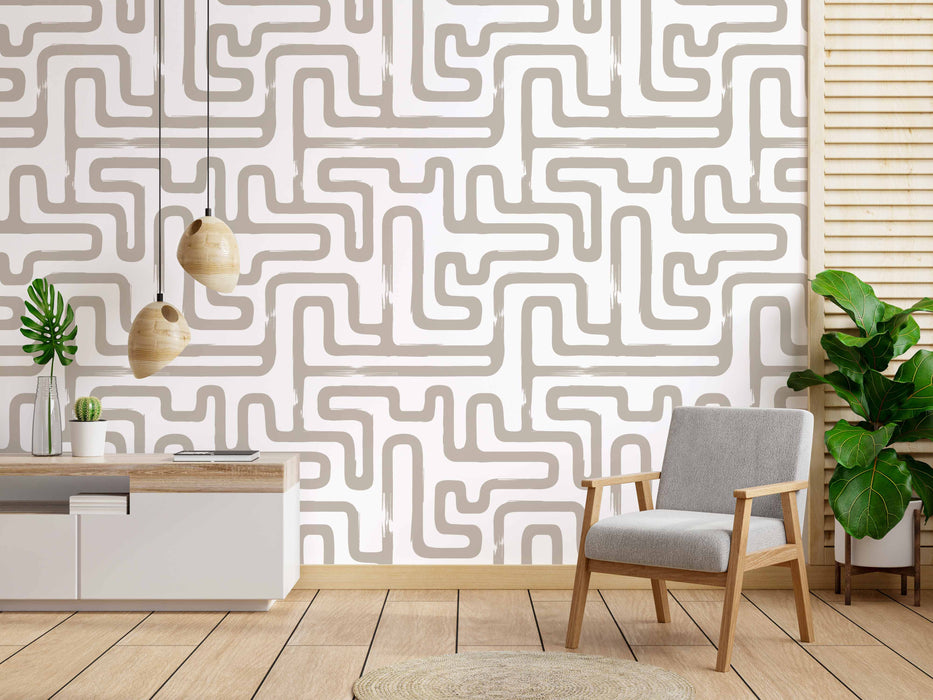 Minimalist Scribble Tan Wallpaper - Peel and Stick Wallpaper - Fall Flat Panels