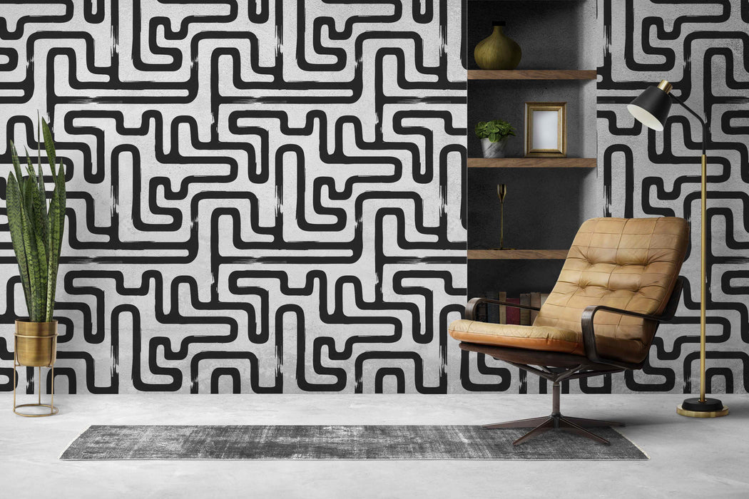Minimalist Scribble Black Wallpaper - Peel and Stick Wallpaper - Fall Flat Panels