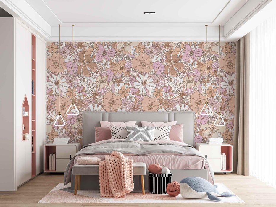 Hibiscus Floral Wallpaper - Peel and Stick Wallpaper - Fall Flat Easy Install Panels