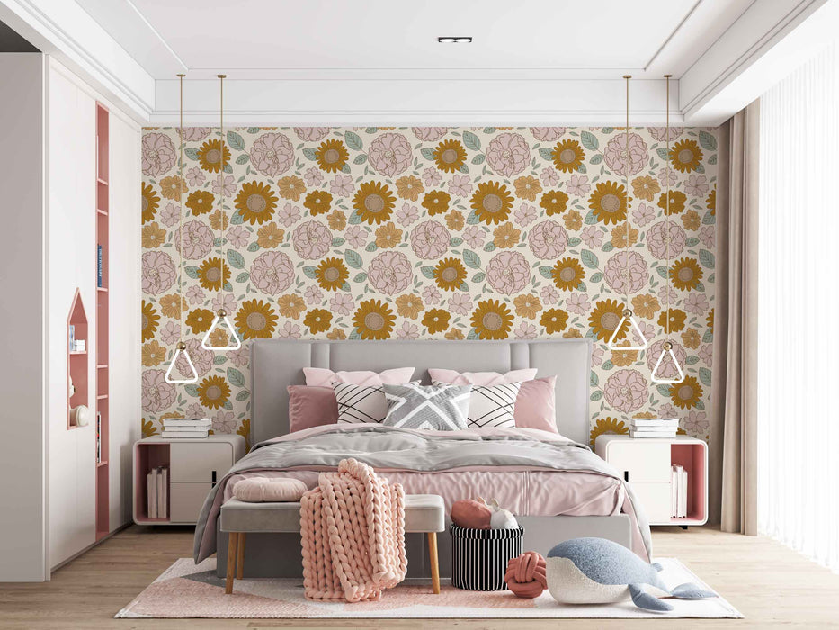 Muted Floral Wallpaper - Peel and Stick Wallpaper - Fall Flat Panels