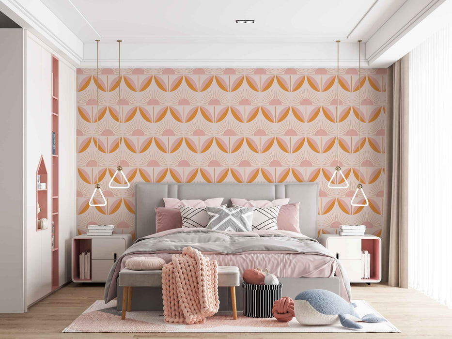 Sunshine Flower Wallpaper - Peel and Stick Wallpaper - Fall Flat Panels