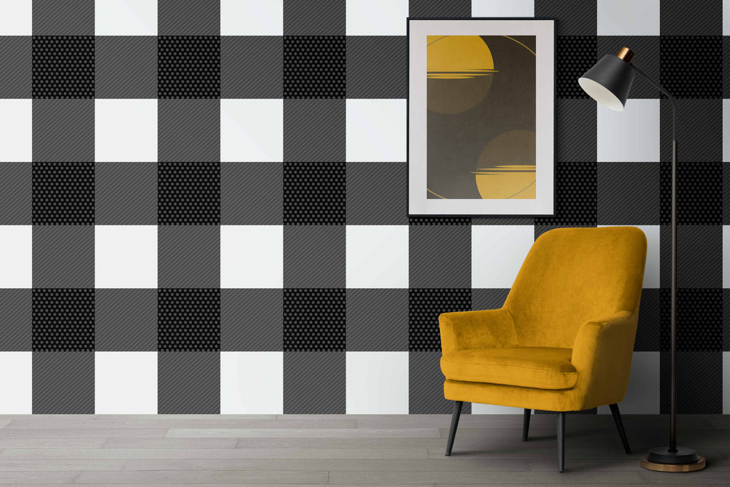 Gingham Black Large Wallpaper - Peel and Stick Wallpaper - Fall Flat Panels