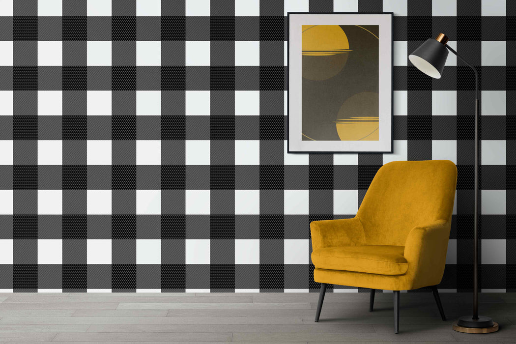 Gingham Black Small Wallpaper - Peel and Stick Wallpaper - Fall Flat Panels